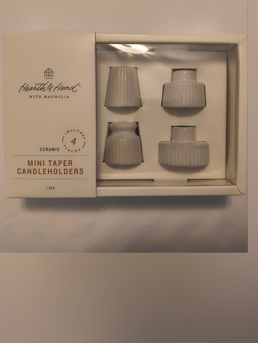 Hearth & Hand 4pc Mini Ceramic cream Taper Candle Holders - Picture 3 of 3